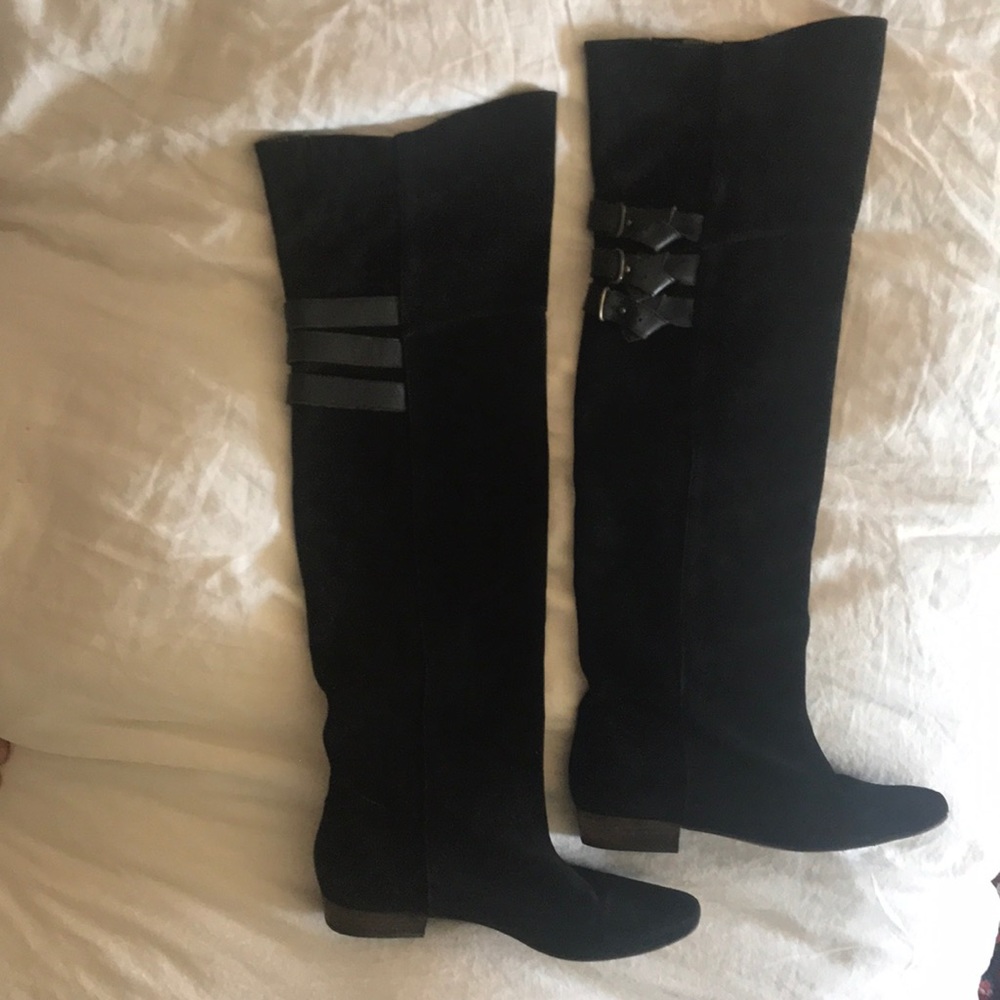 Black suede over the knee boots with buckles
